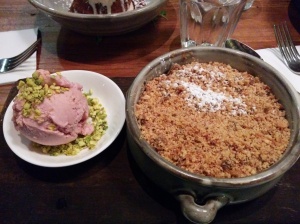 Winter Crumble ($14) - with stewed rhubarb, sour cherries  and pomegranate ice cream